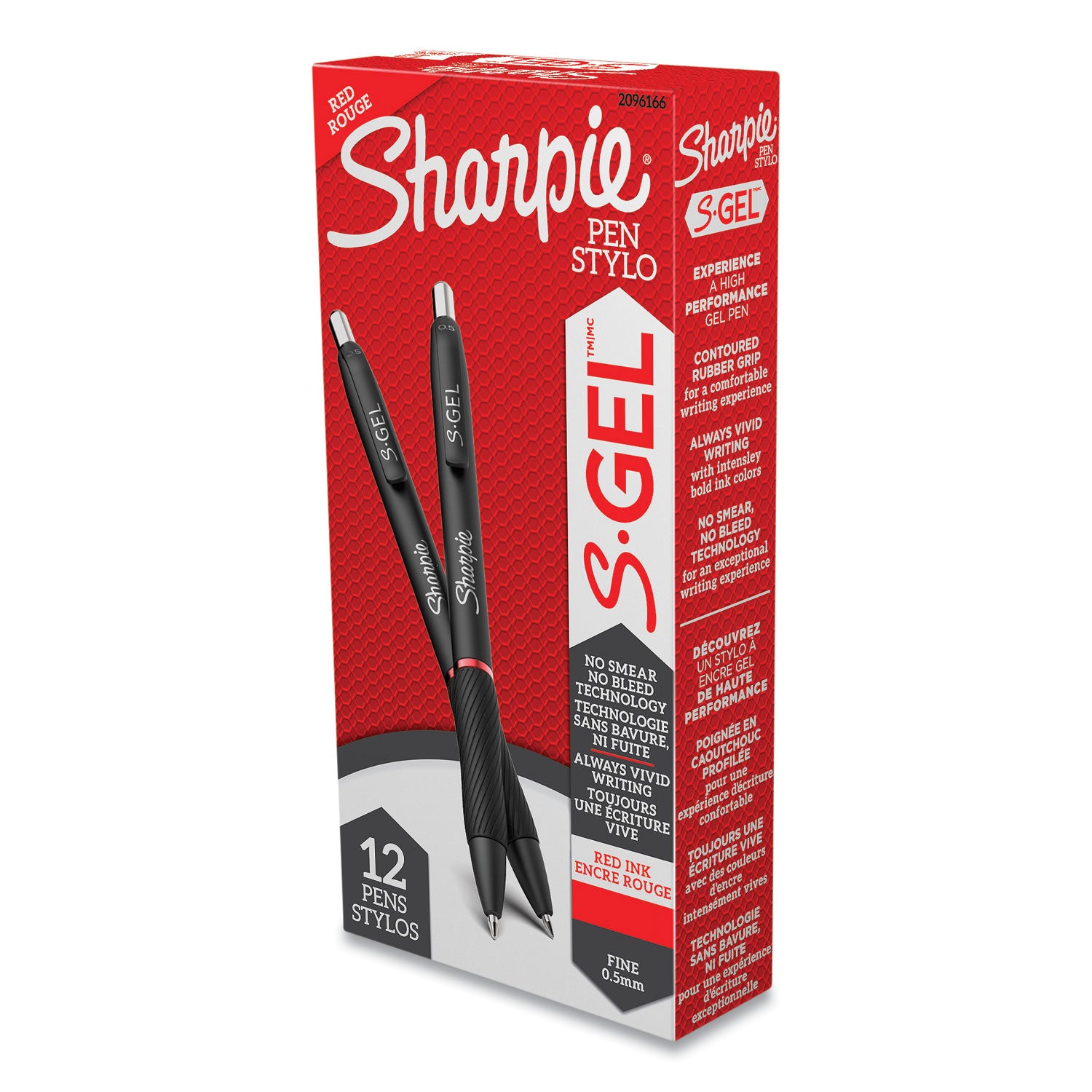 Sharpie S-Gel High-Performance Gel Pen, Retractable, Fine 0.5 mm, Red Ink, Black Barrel, Dozen (2096166)