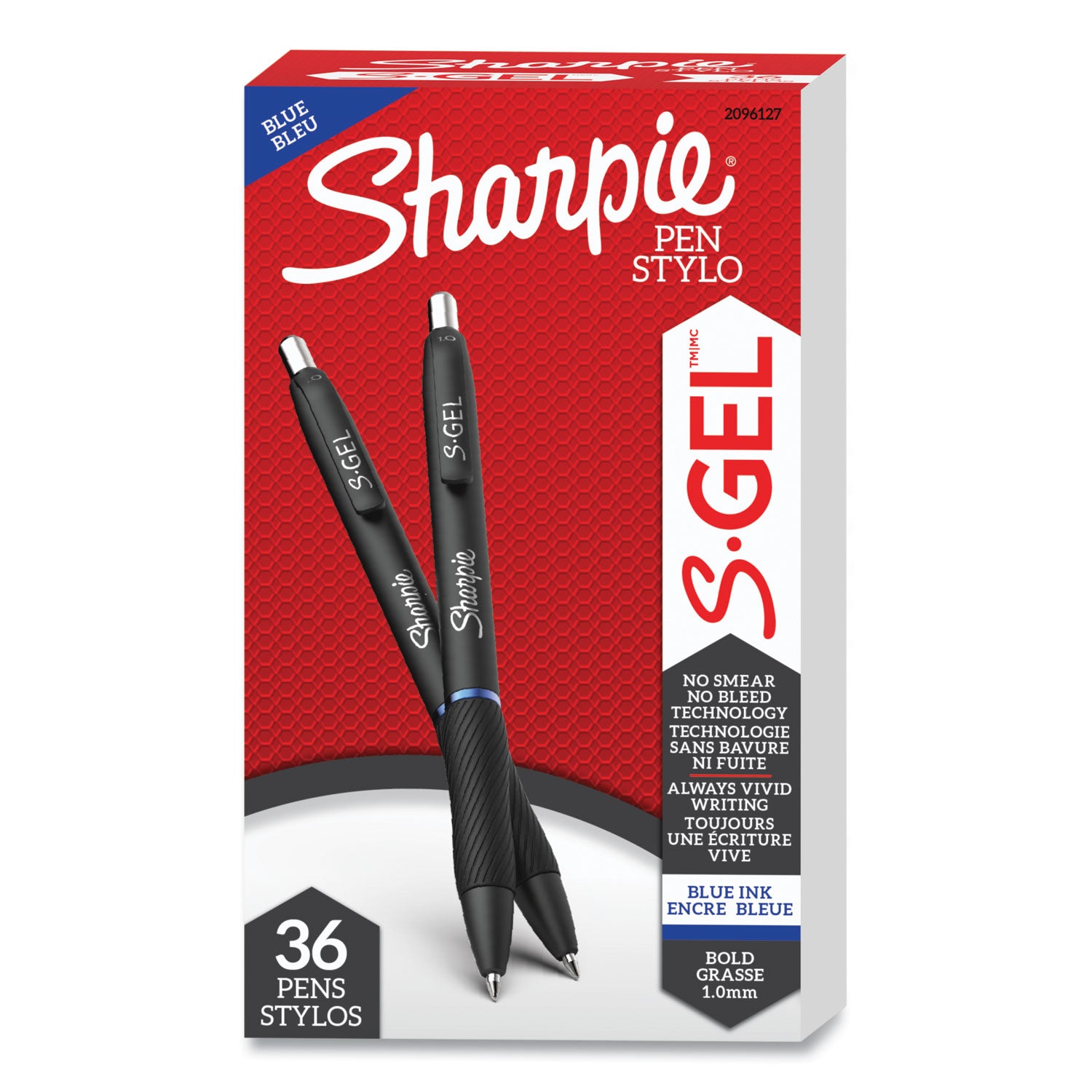 Sharpie S-Gel High-Performance Gel Pen, Retractable, Bold 1 mm, Blue Ink, Black Barrel, 36/Pack (2096127)