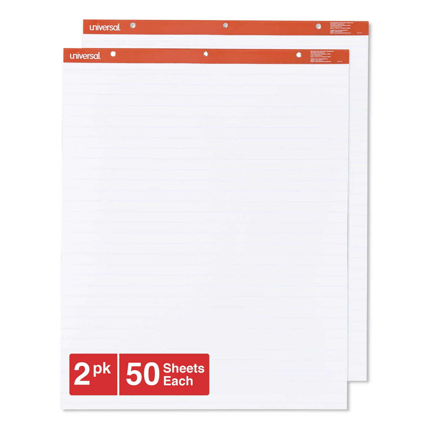 Universal Easel Pads/Flip Charts, Presentation Format (1" Rule), 27 x 34, White, 50 Sheets, 2/Carton (35601)