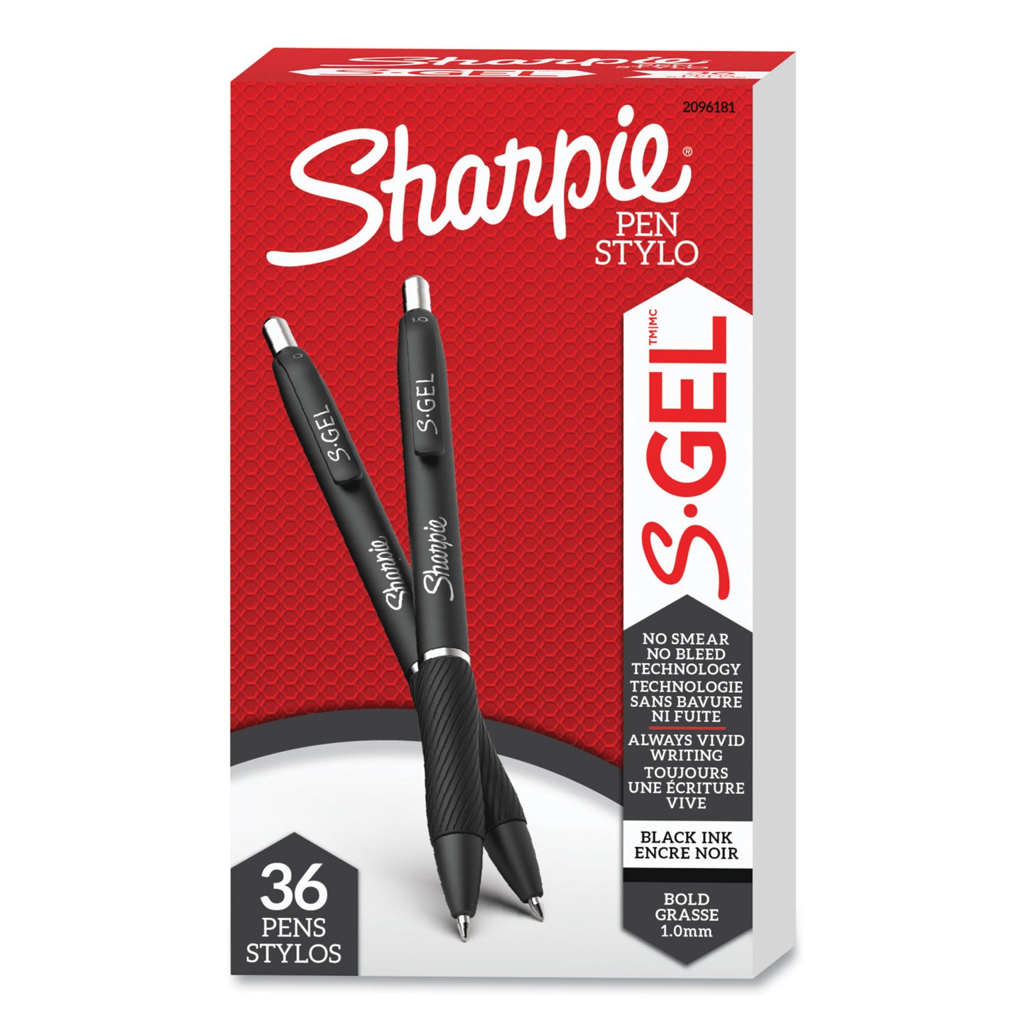 Sharpie S-Gel High-Performance Gel Pen, Retractable, Bold 1 mm, Black Ink, Black Barrel, 36/Pack (2096181)