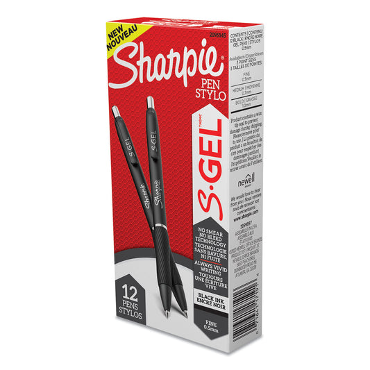 Sharpie S-Gel High-Performance Gel Pen, Retractable, Fine 0.5 mm, Black Ink, Black Barrel, Dozen (2096145)