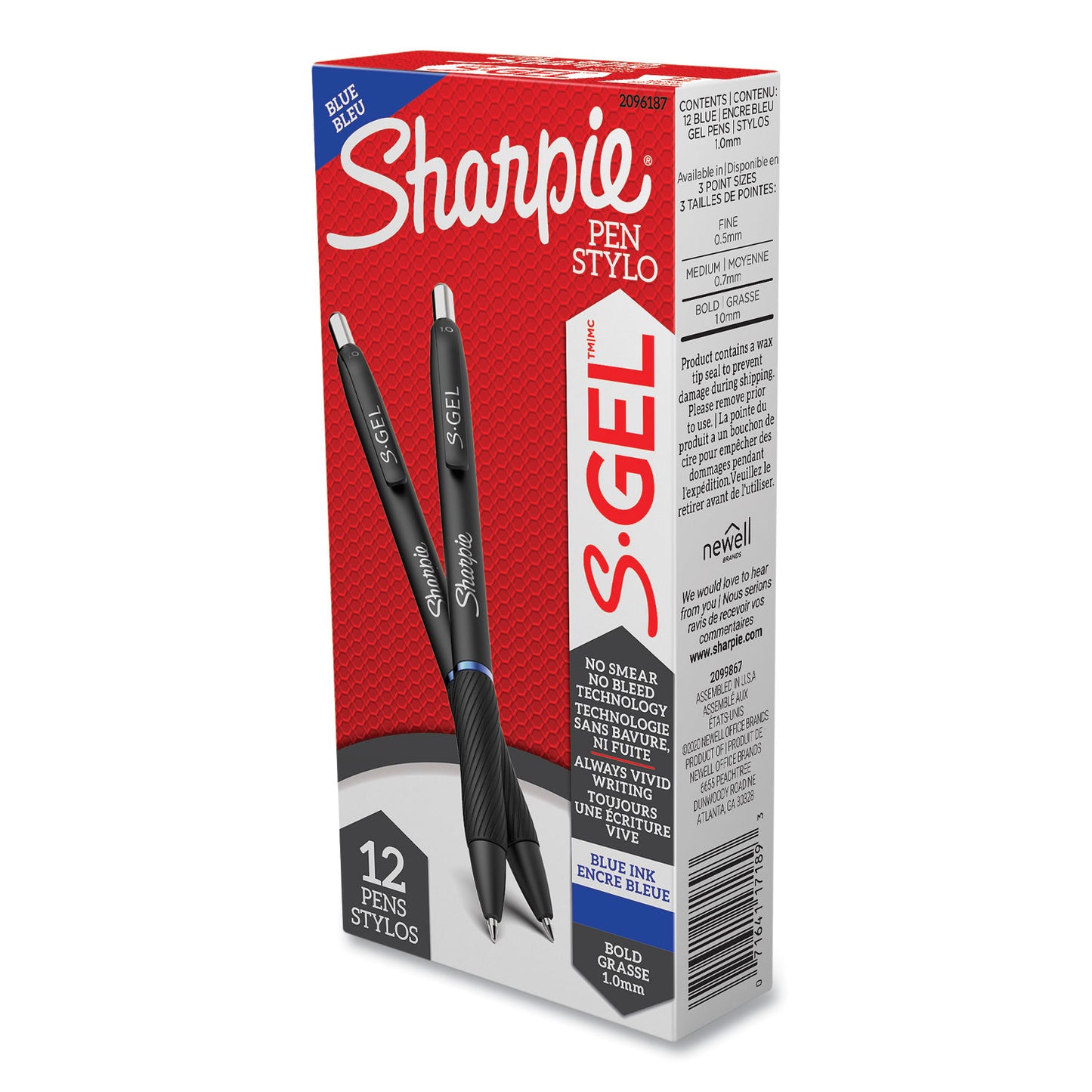 Sharpie S-Gel High-Performance Gel Pen, Retractable, Bold 1 mm, Blue Ink, Black Barrel, Dozen (2096187)