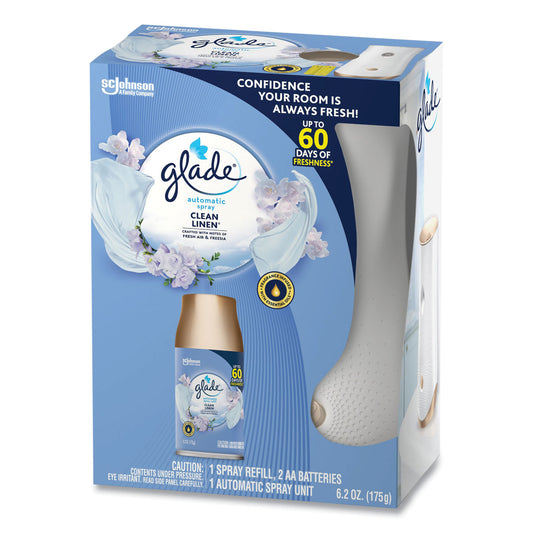 Glade Automatic Spray Starter Kit, Spray Unit and Refill, White/Gold, Clean Linen (329349KT)