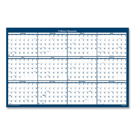 AbilityOne 7510016956113, SKILCRAFT Two-Sided Dry Erase Wall Calendar, 24 x 37, White/Blue Sheets, 12-Month (Jan to Dec): 2025