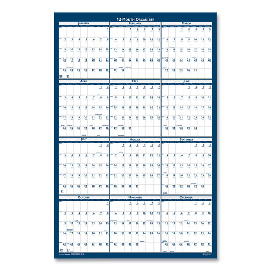 AbilityOne 7510016956113, SKILCRAFT Two-Sided Dry Erase Wall Calendar, 24 x 37, White/Blue Sheets, 12-Month (Jan to Dec): 2025