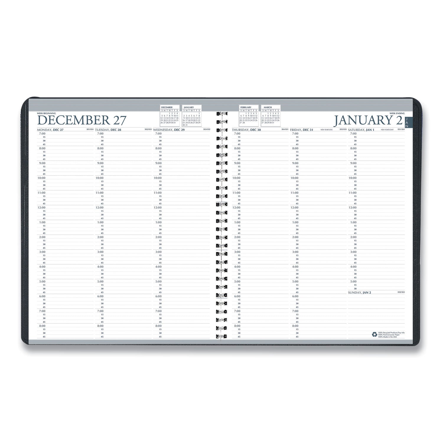 AbilityOne 7510016828105, SKILCRAFT Professional Weekly Planner, 11 x 8.5, Black Cover, 12-Month (Jan to Dec): 2025