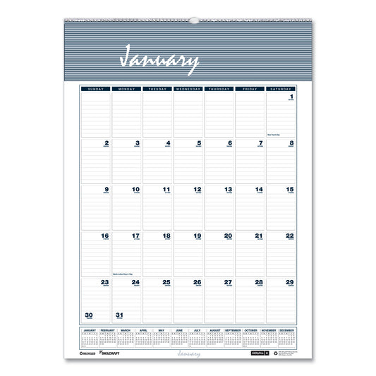 AbilityOne 7510016935084, SKILCRAFT 12-Month Wall Calendar, 15.5 x 22, White/Blue/Gray Sheets, 12-Month (Jan to Dec): 2025