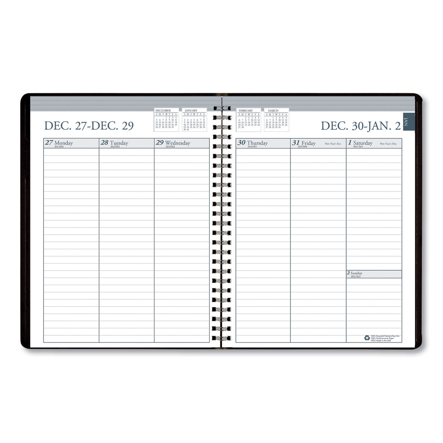 AbilityOne 7530016935581, SKILCRAFT Weekly Appointment Planner, 8.75 x 6.88, Black Cover, 12-Month (Jan to Dec): 2025