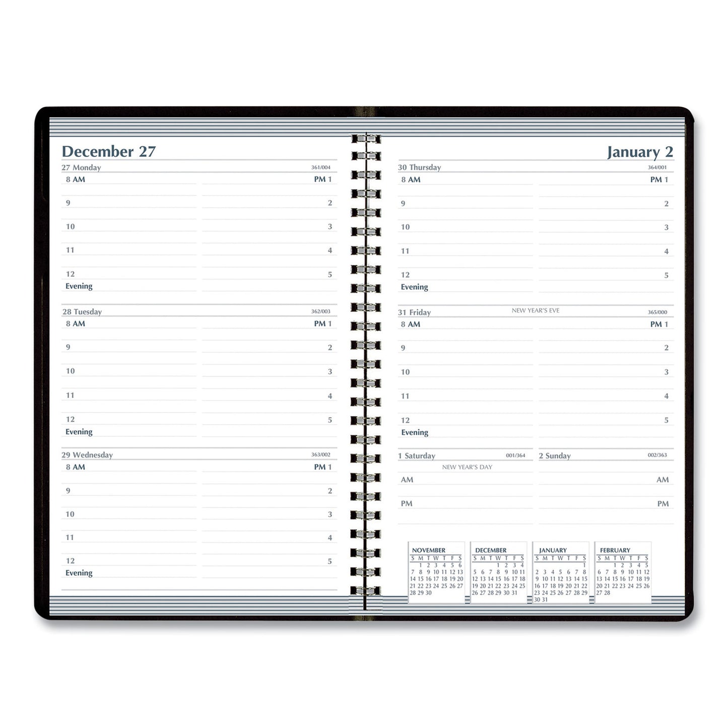 AbilityOne 7530016935566, SKILCRAFT Weekly Appointment Planner, 8 x 5, Black Cover, 12-Month (Jan to Dec): 2025