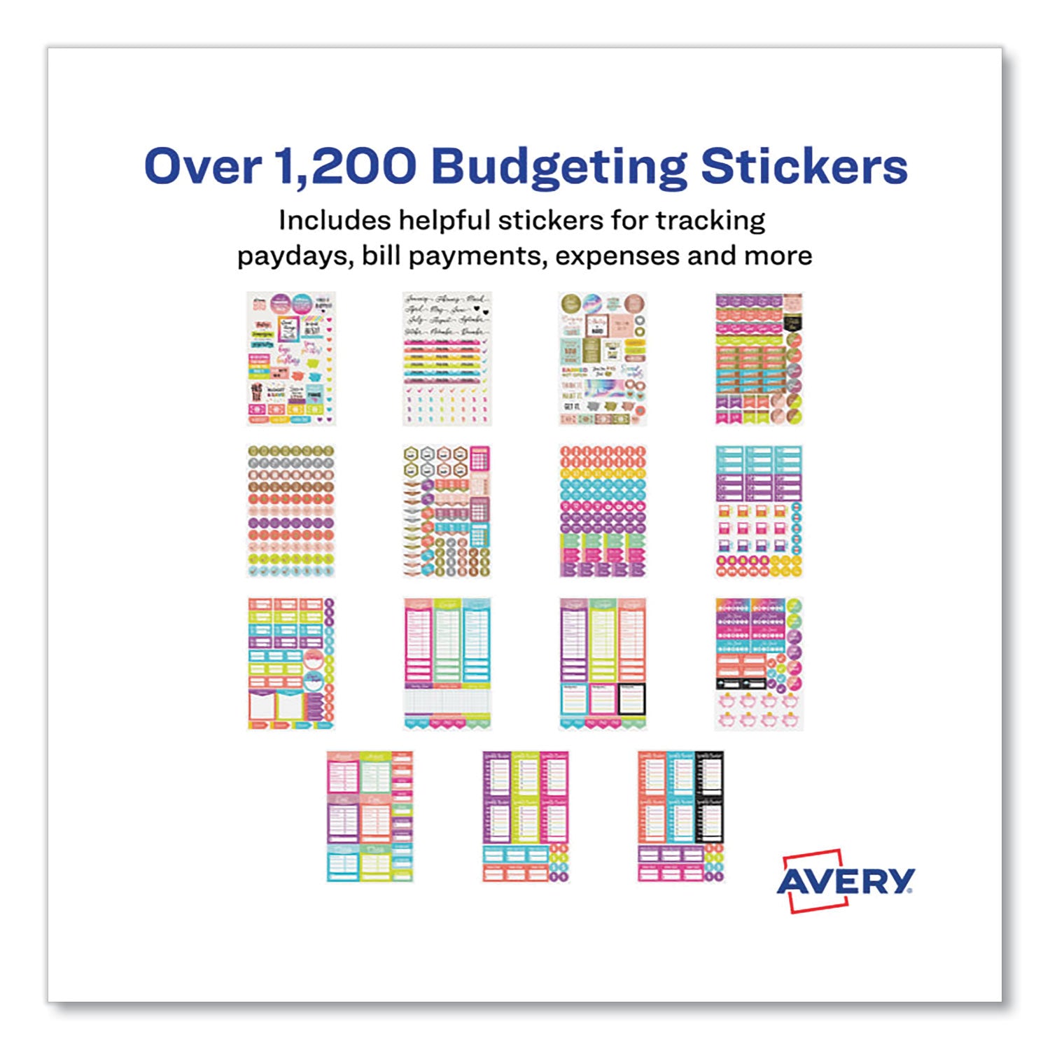 Avery Budgeting Planner Stickers, Budget Theme, Assorted Colors, 1,224/Pack (6788)