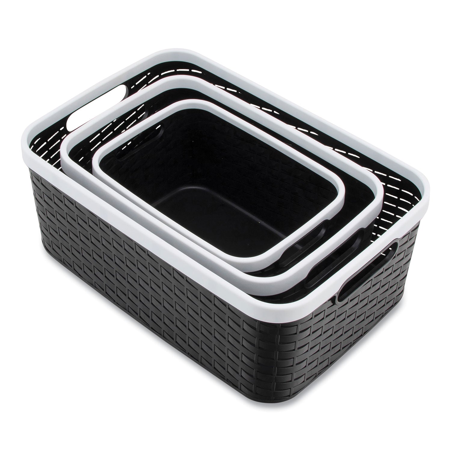 Advantus Open Lid Storage Bin, Assorted Sizes, Black/White, 3/Pack (39220)