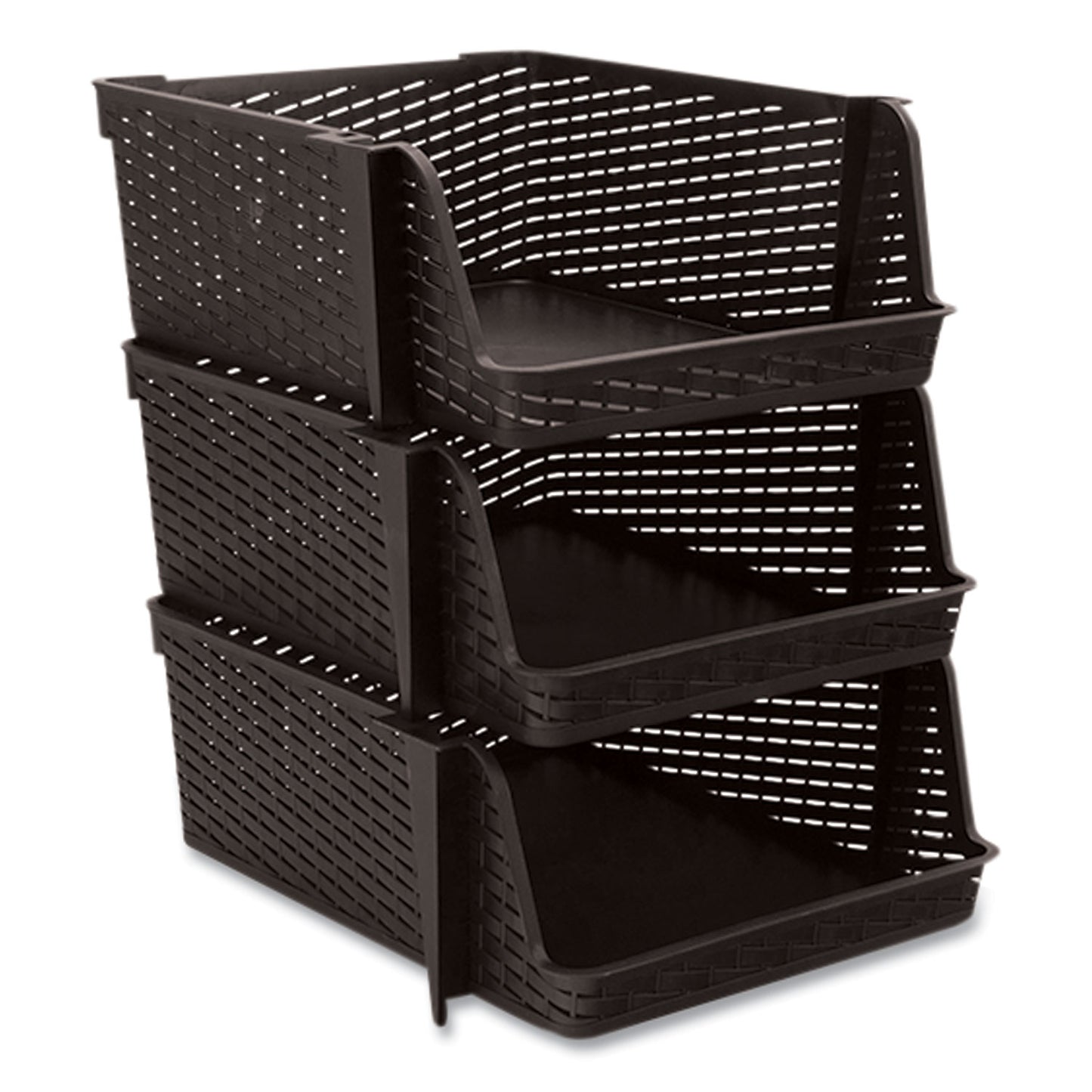 Advantus Nest and Stack Open Lid Storage Bin, 13.5" x 15" x 8.5", Black, 3/Pack (39221)