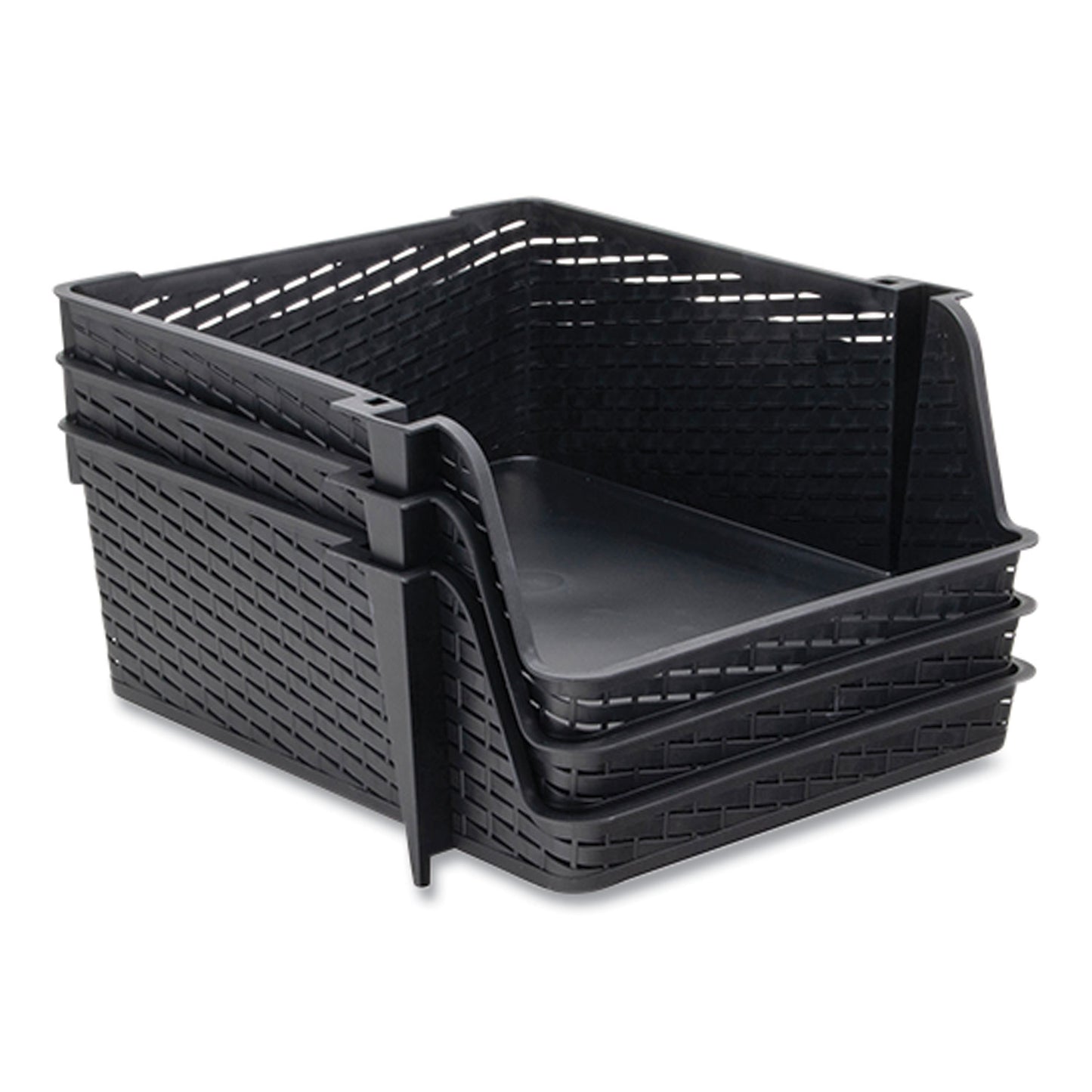 Advantus Nest and Stack Open Lid Storage Bin, 13.5" x 15" x 8.5", Black, 3/Pack (39221)