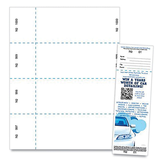 Blanks/USA Jumbo Micro-Perforated Event/Raffle Ticket, 90 lb Index Weight, 8.5 x 11, White, 4 Tickets/Sheet, 250 Sheets/Pack (10X9WH)