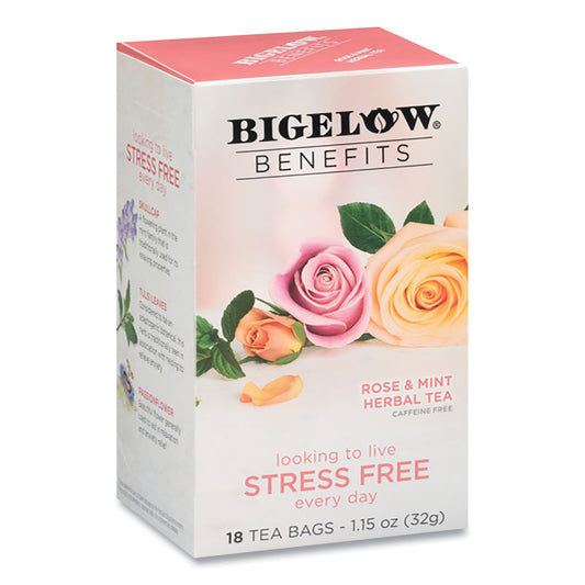 Bigelow Benefits Rose & Mint Herbal Tea Bags, 0.6 oz Tea Bag, 18/Box (1027)