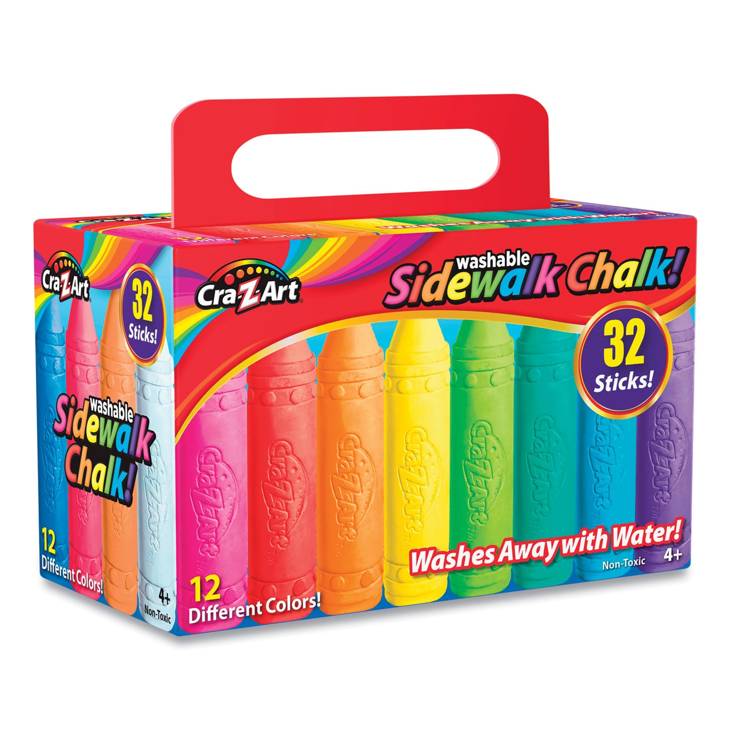 Cra-Z-Art Washable Sidewalk Chalk, 12 Assorted Colors, 32 Sticks/Box (108176)