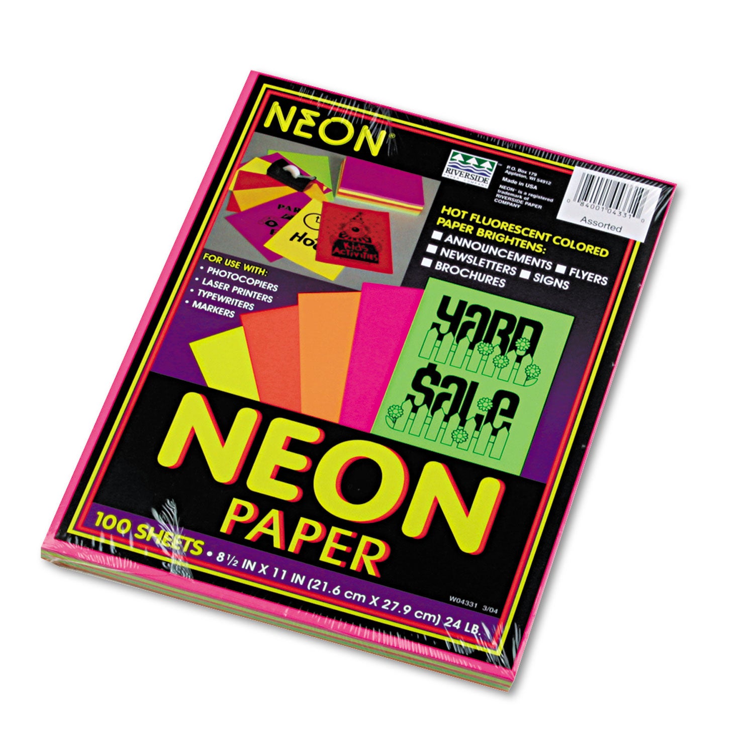 Pacon Array Colored Bond Paper, 24 lb Bond Weight, 8.5 x 11, Assorted Neon Colors, 100/Pack (104331)