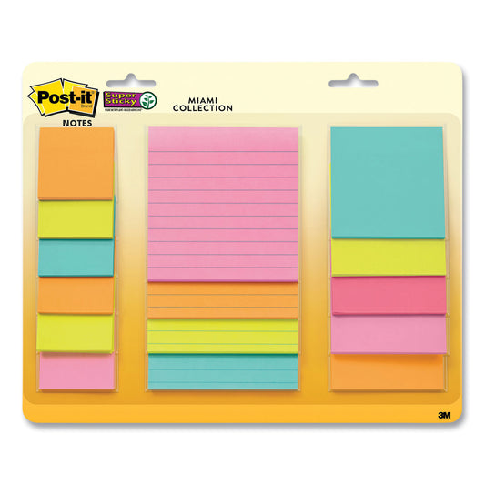 Post-it Pads in Supernova Neon Colors, (6) Unruled 2" x 2", (5) Unruled 3" x 3", (4) Note Ruled 4" x 4", 45 Sheets/Pad, 15 Pads/Set (442315SSMIA)