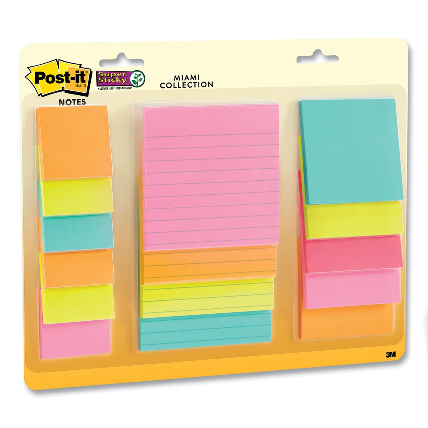 Post-it Pads in Supernova Neon Colors, (6) Unruled 2" x 2", (5) Unruled 3" x 3", (4) Note Ruled 4" x 4", 45 Sheets/Pad, 15 Pads/Set (442315SSMIA)