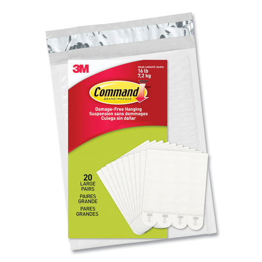 Command Picture Hanging Strips, Removable, Holds Up to 4 lbs per Pair, Large, 0.63 x 3.63, White, 20 Pairs/Pack (1720620)