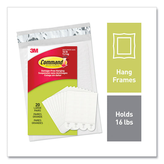 Command Picture Hanging Strips, Removable, Holds Up to 4 lbs per Pair, Large, 0.63 x 3.63, White, 20 Pairs/Pack (1720620)