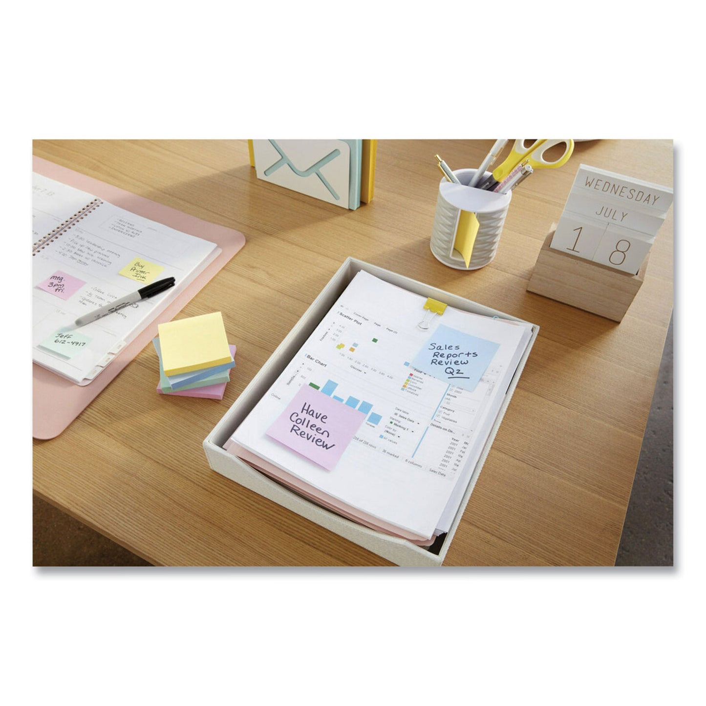 Post-it Recycled Notes in Wanderlust Pastels Collection Colors, 3" x 3", 65 Sheets/Pad, 6 Pads/Pack (70005132637)