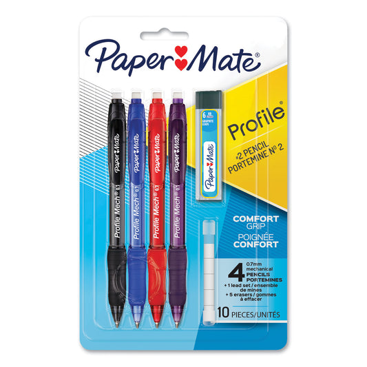 Paper Mate Profile Mechanical Pencils, 0.7 mm, HB (#2), Black Lead, Assorted Barrel Colors, 4/Pack (2105703)