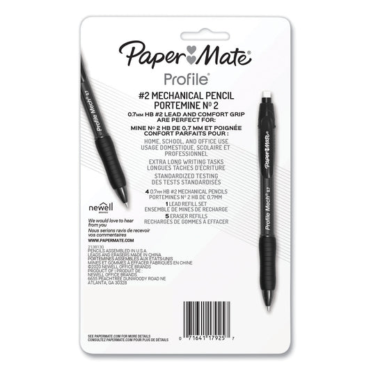 Paper Mate Profile Mechanical Pencils, 0.7 mm, HB (#2), Black Lead, Assorted Barrel Colors, 4/Pack (2105703)