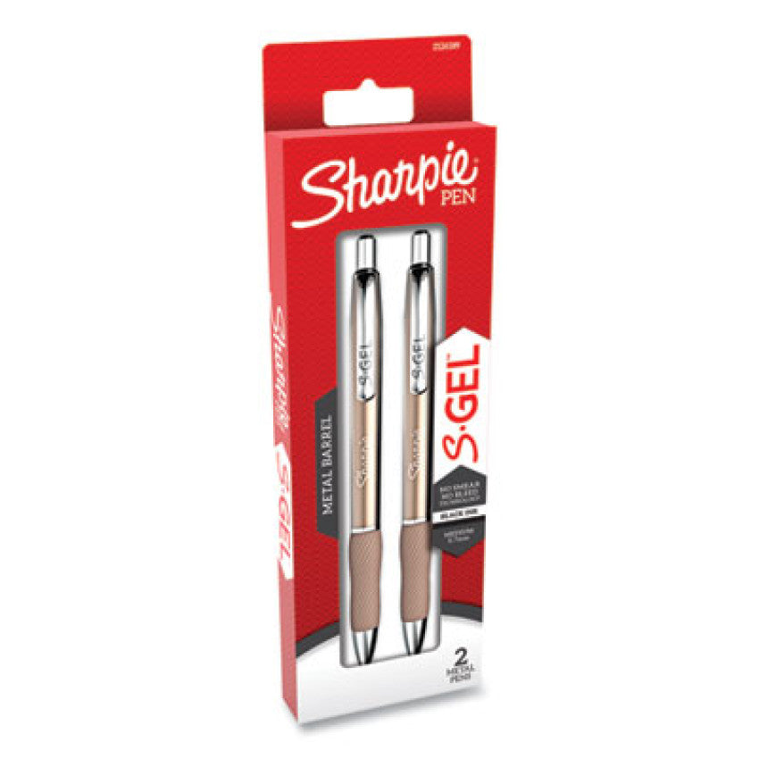 Sharpie S-Gel Premium Metal Barrel Gel Pen, Retractable, Medium 0.7 mm, Black Ink, Champagne Barrel, 2/Pack (2126189)