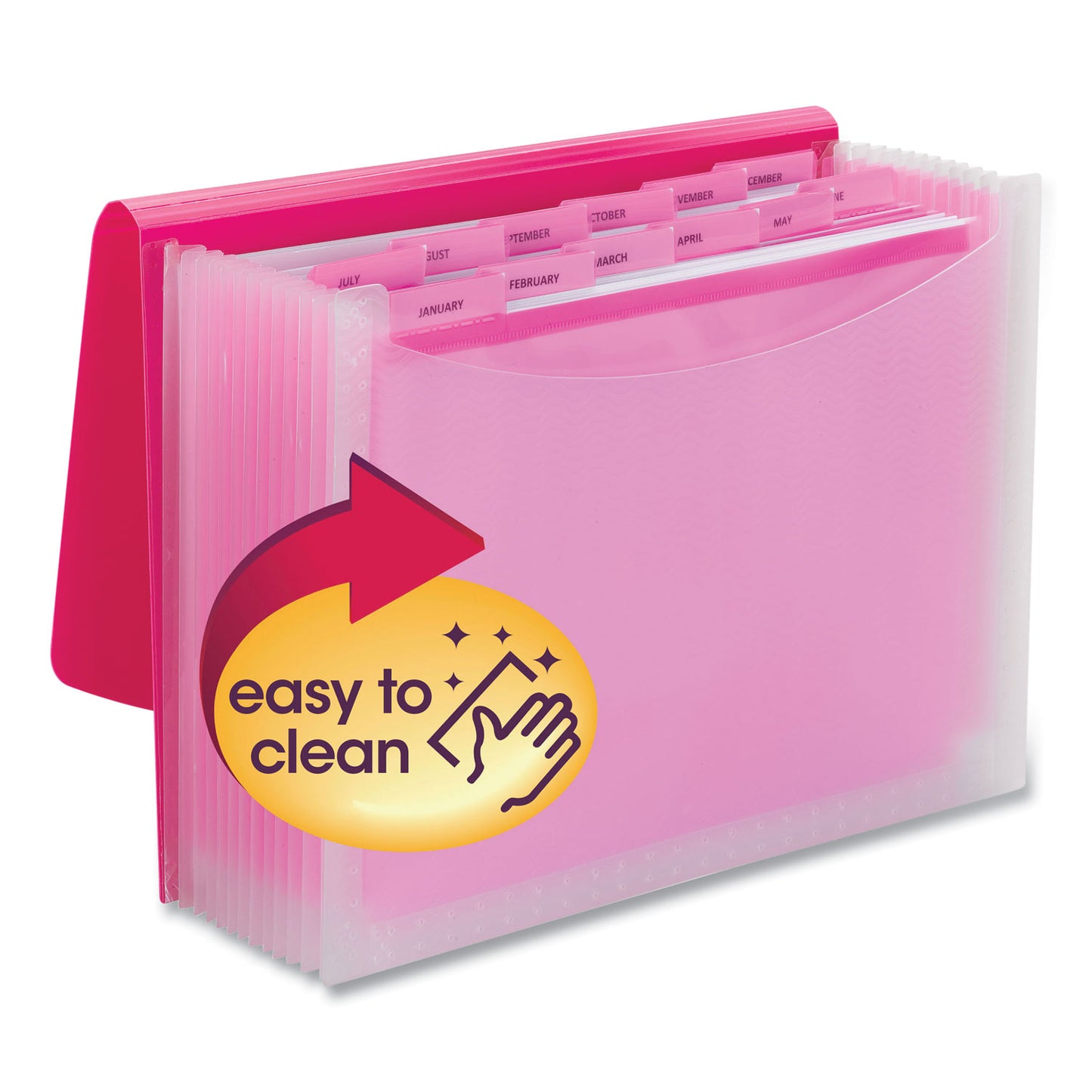 Smead Poly Expanding Folders, 12 Sections, Cord/Hook Closure, 1/6-Cut Tabs, Letter Size, Pink/Clear (70864)