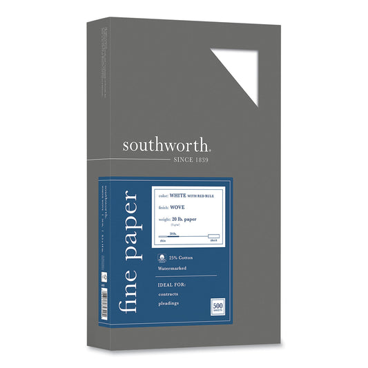 Southworth 25% Cotton Business Paper, Ruled, 95 Bright, 20 lb Bond Weight, 8.5 x 14, White, 500 Sheets/Ream (403ER)