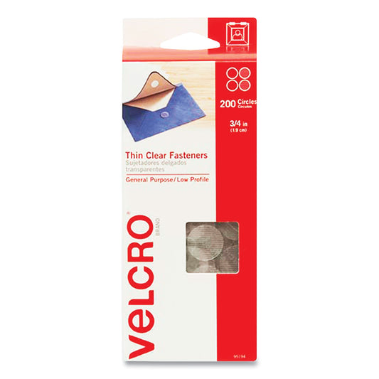 Velcro Sticky-Back Fasteners, Complete Sets, 0.75" dia, Clear, 200/Pack (95194)