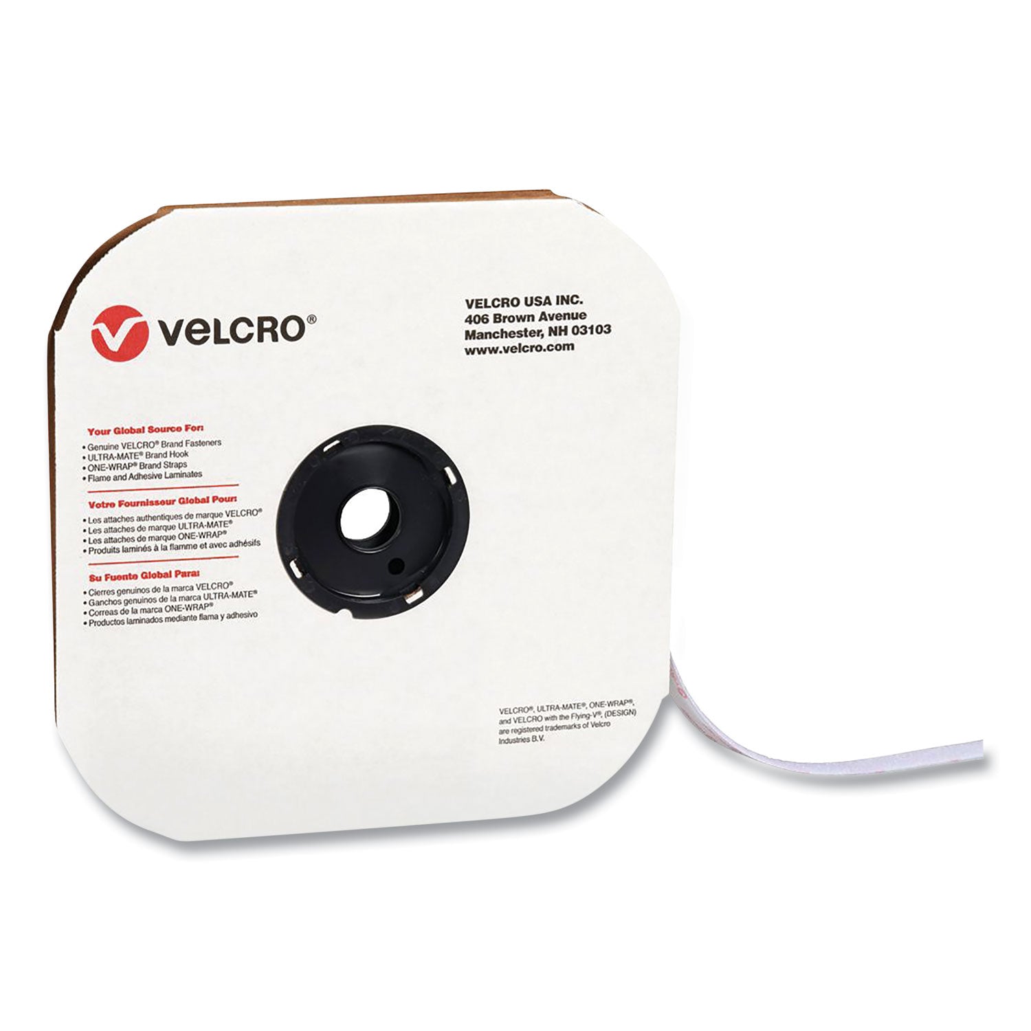 Velcro Sticky-Back Fasteners, Loop Side, 0.63" x 75 ft, White (190821)