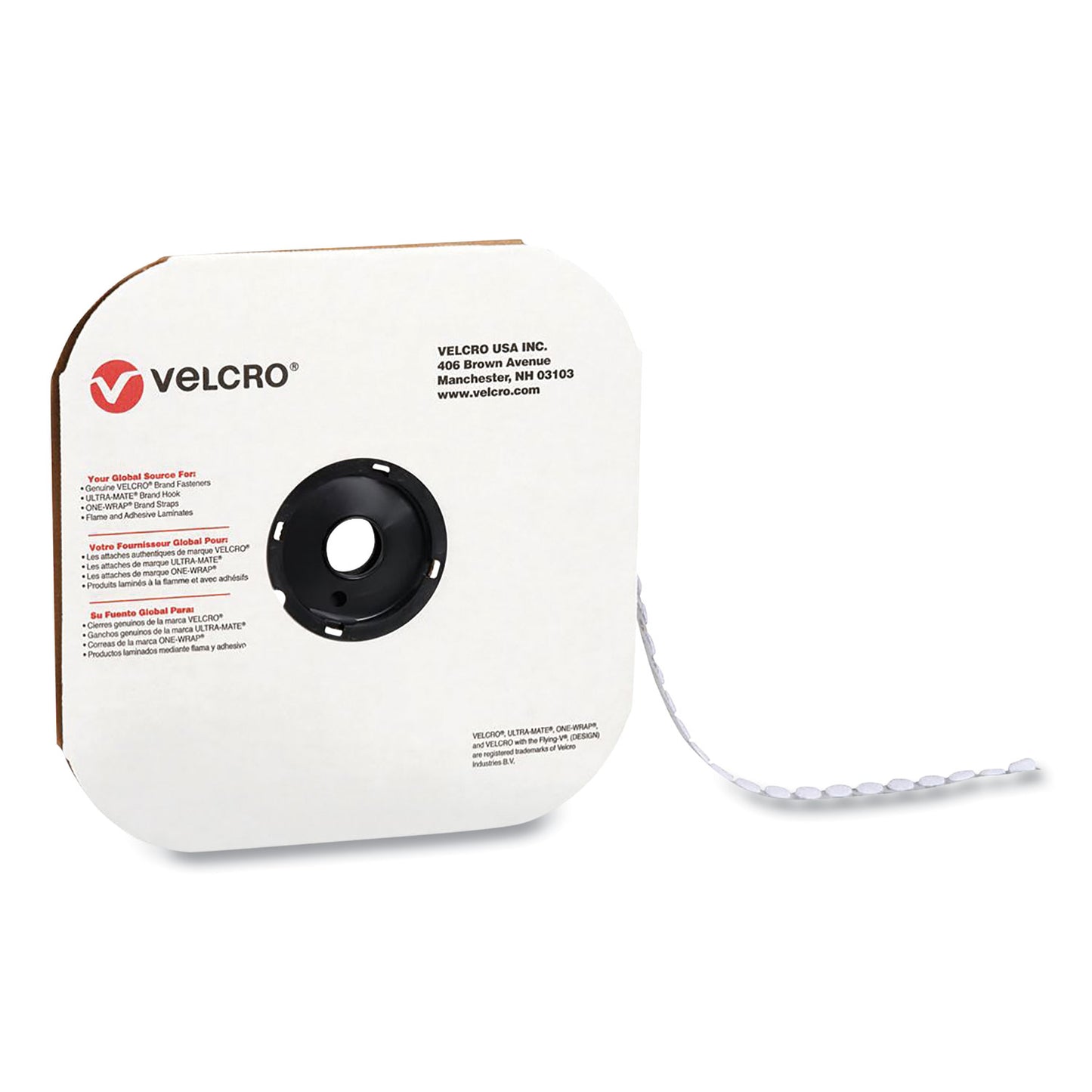 Velcro Sticky-Back Fasteners, Loop Side, 0.5" dia, White, 1,440/Carton (192245)