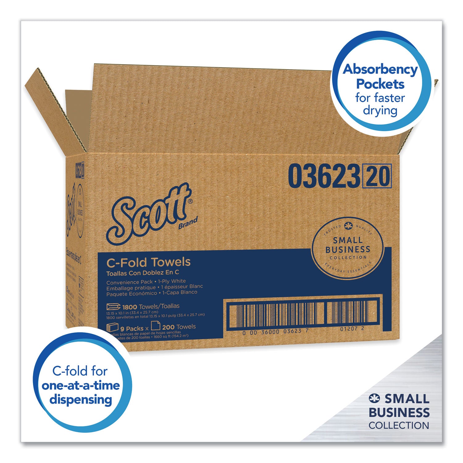 Scott Essential C-Fold Towels for Business, Convenience Pack, 1-Ply, 10.13 x 13.15, White, 200/Pack, 9 Packs/Carton (03623)