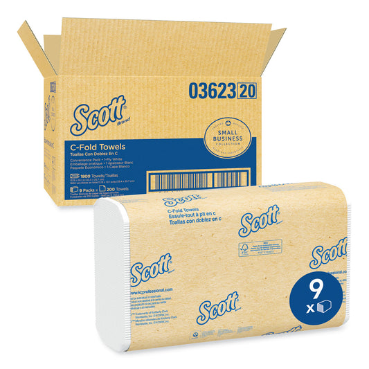 Scott Essential C-Fold Towels for Business, Convenience Pack, 1-Ply, 10.13 x 13.15, White, 200/Pack, 9 Packs/Carton (03623)