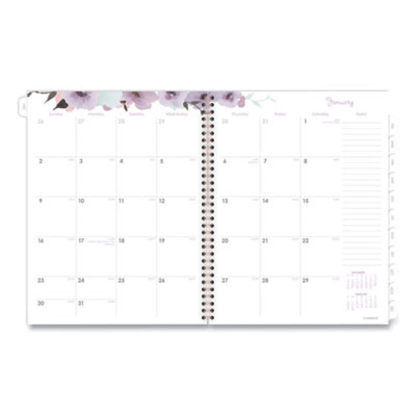 Mina Weekly/Monthly Planner, Floral Artwork, 11 x 8.5, White/Violet/Peach Cover, 12-Month (Jan to Dec): 2025