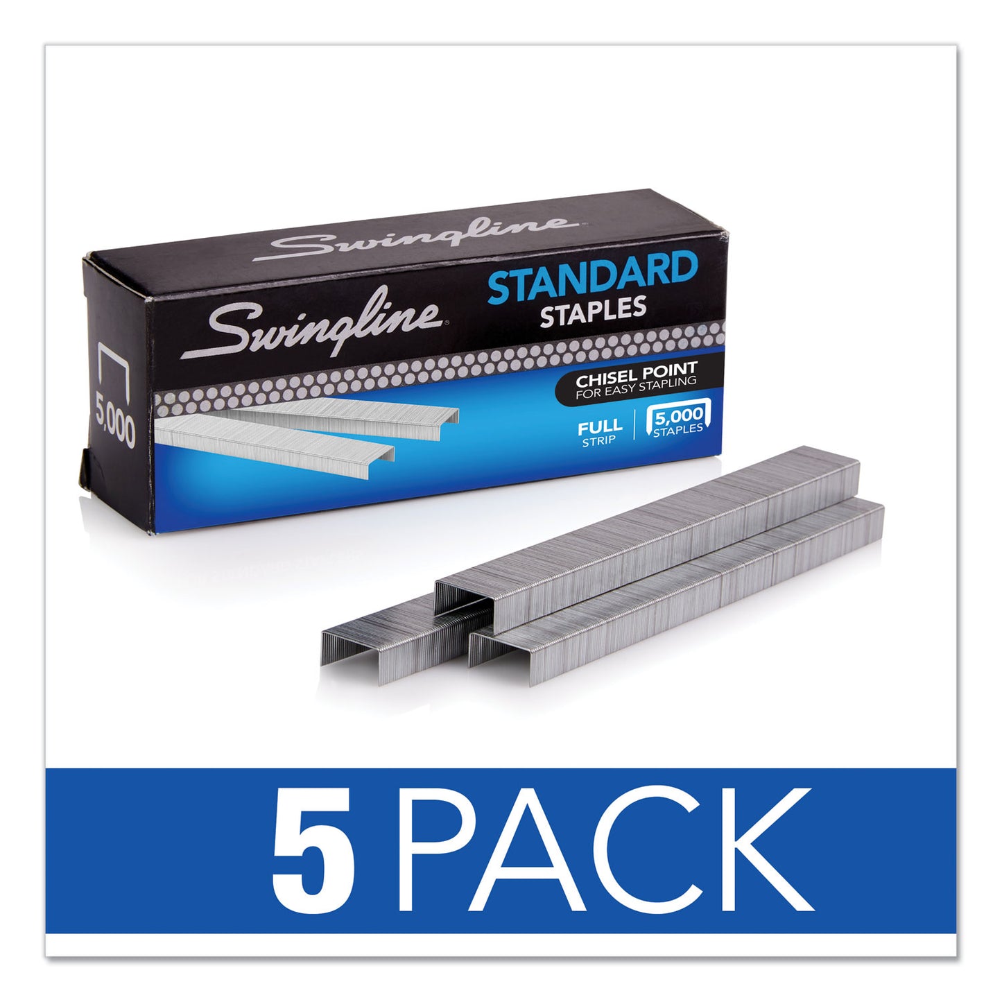 Swingline S.F. 1 Standard Staples, 0.25" Leg, 0.5" Crown, Steel, 5,000/Pack, 5 Packs/Box (S7035101S)