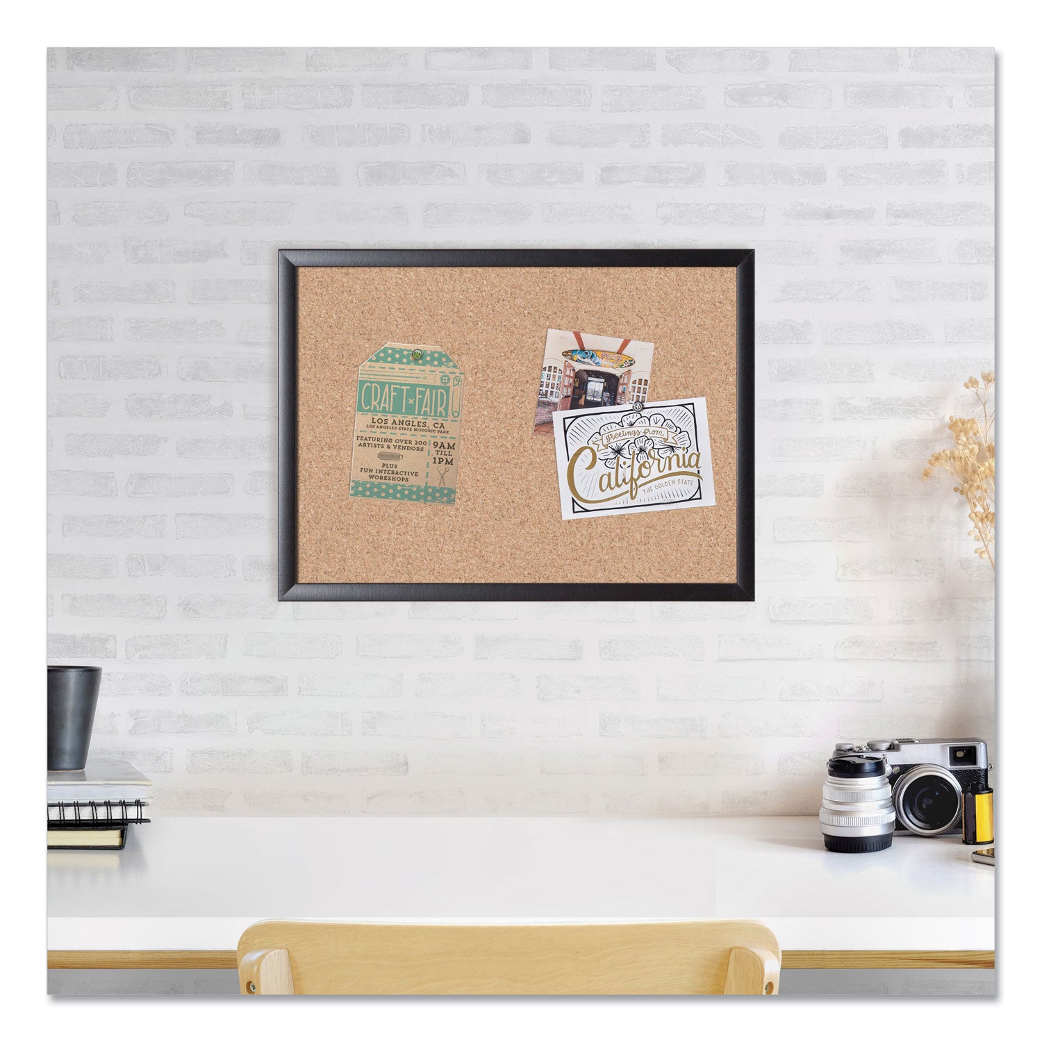 U Brands Cork Bulletin Board, 23 x 17, Tan Surface, Black Frame (026U0001)