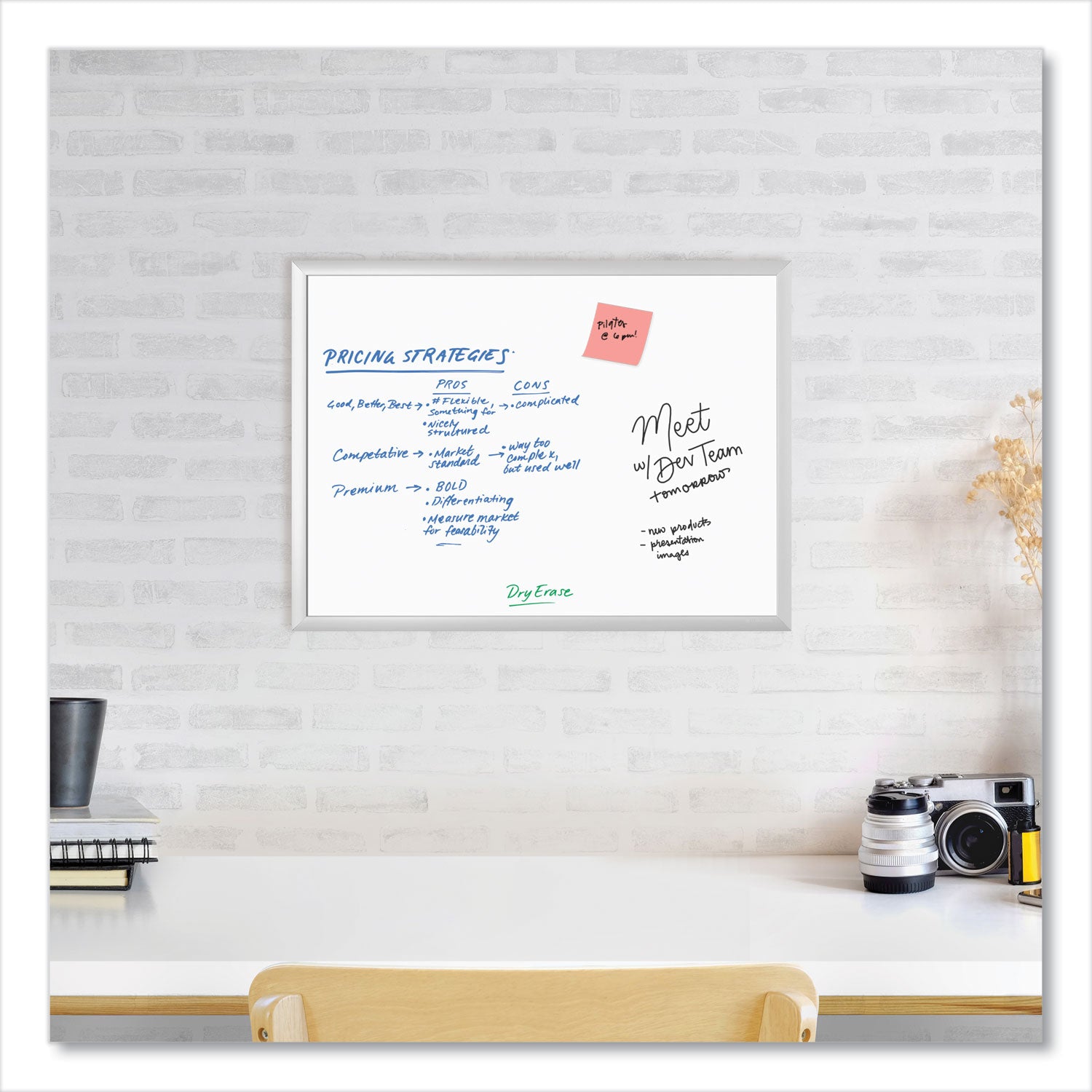 U Brands Melamine Dry Erase Board, 23 x 17, White Surface, Silver Frame (030U0001)