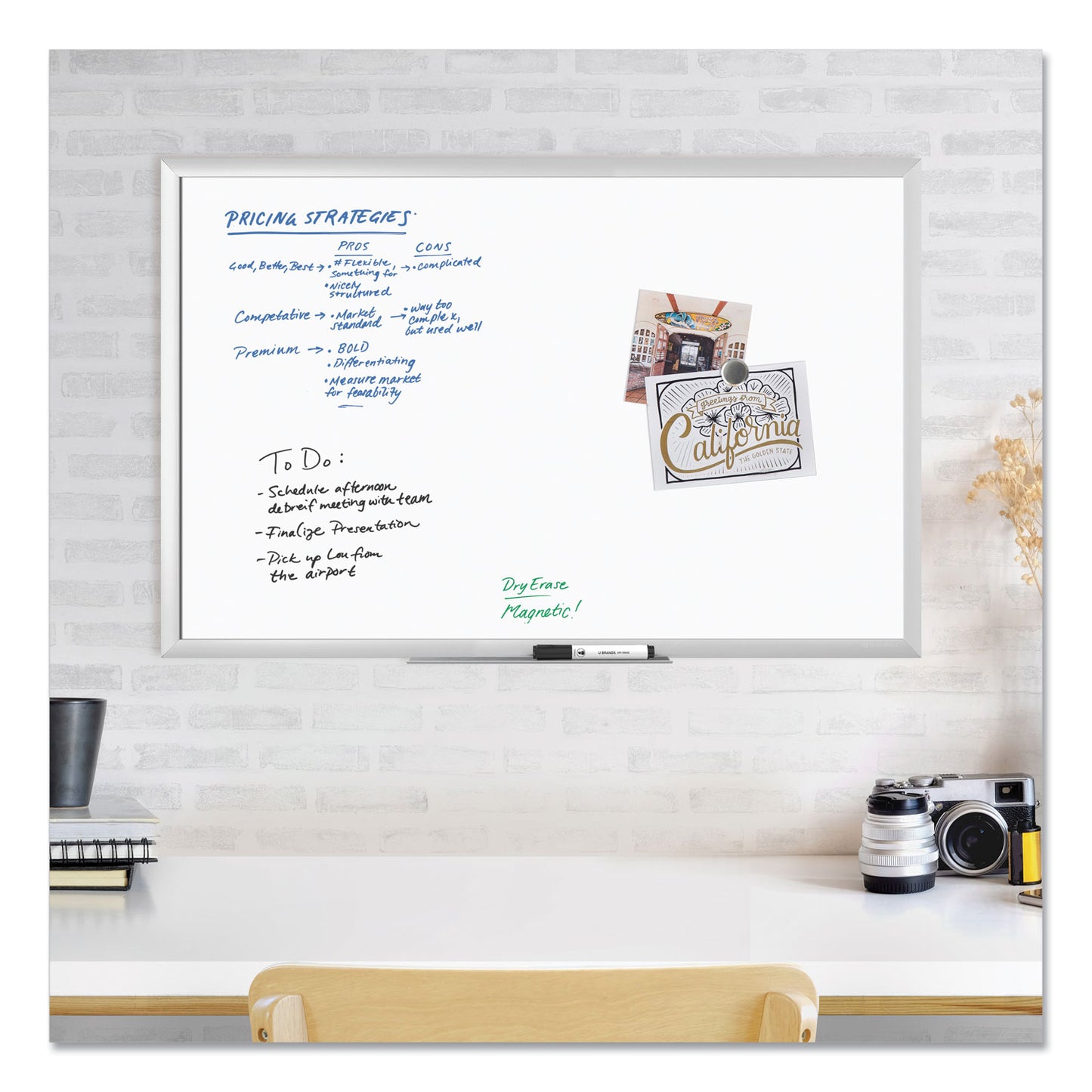 U Brands Magnetic Dry Erase Board with Aluminum Frame, 35 x 23, White Surface, Silver Frame (071U0001)