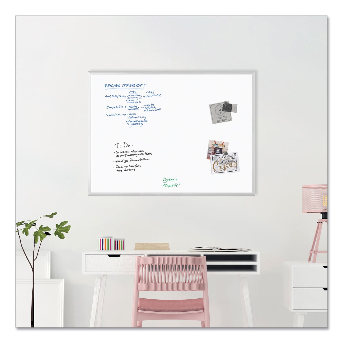 U Brands Magnetic Dry Erase Board with Aluminum Frame, 47 x 35, White Surface, Silver Frame (072U0001)