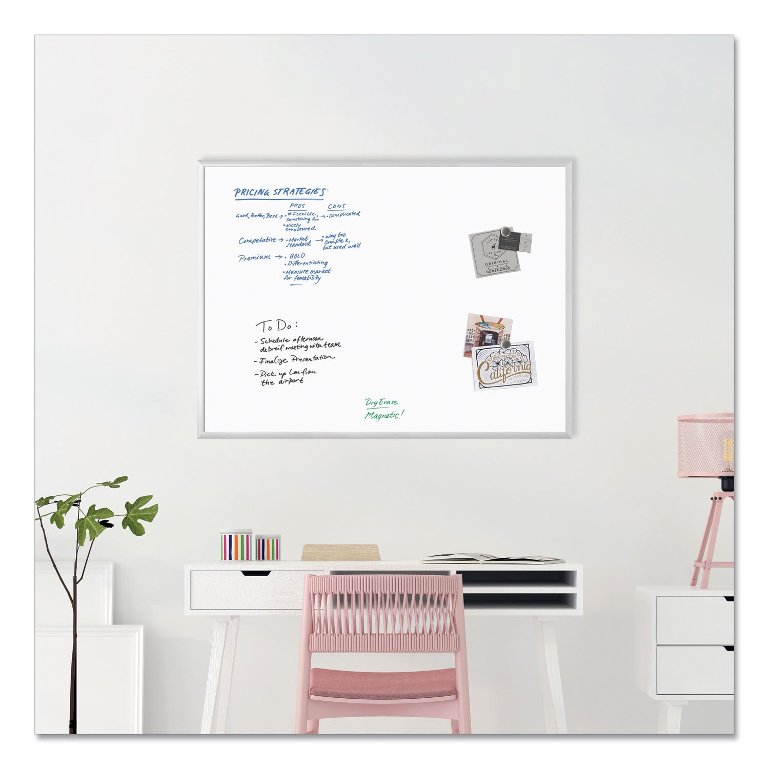 U Brands Magnetic Dry Erase Board with Aluminum Frame, 47 x 35, White Surface, Silver Frame (072U0001)