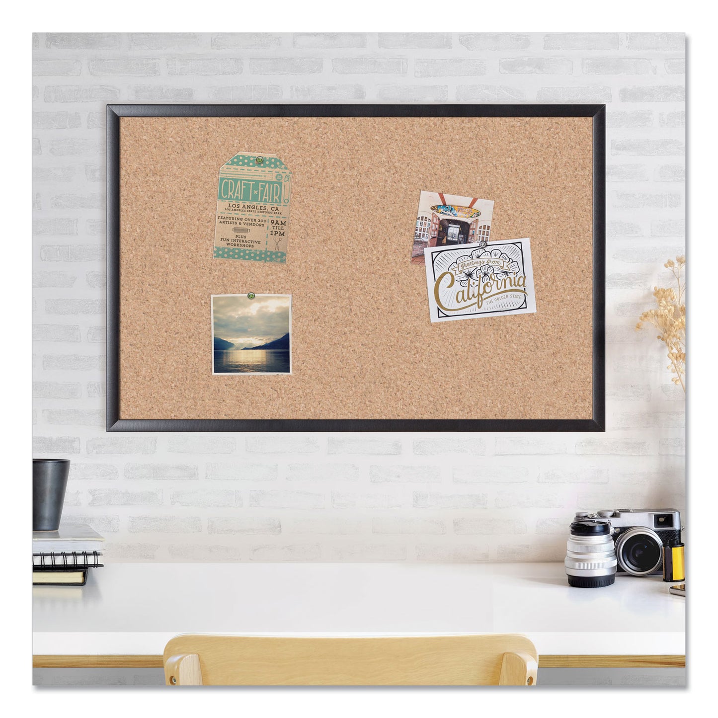 U Brands Cork Bulletin Board, 35 x 23, Tan Surface, Black Frame (301U0001)