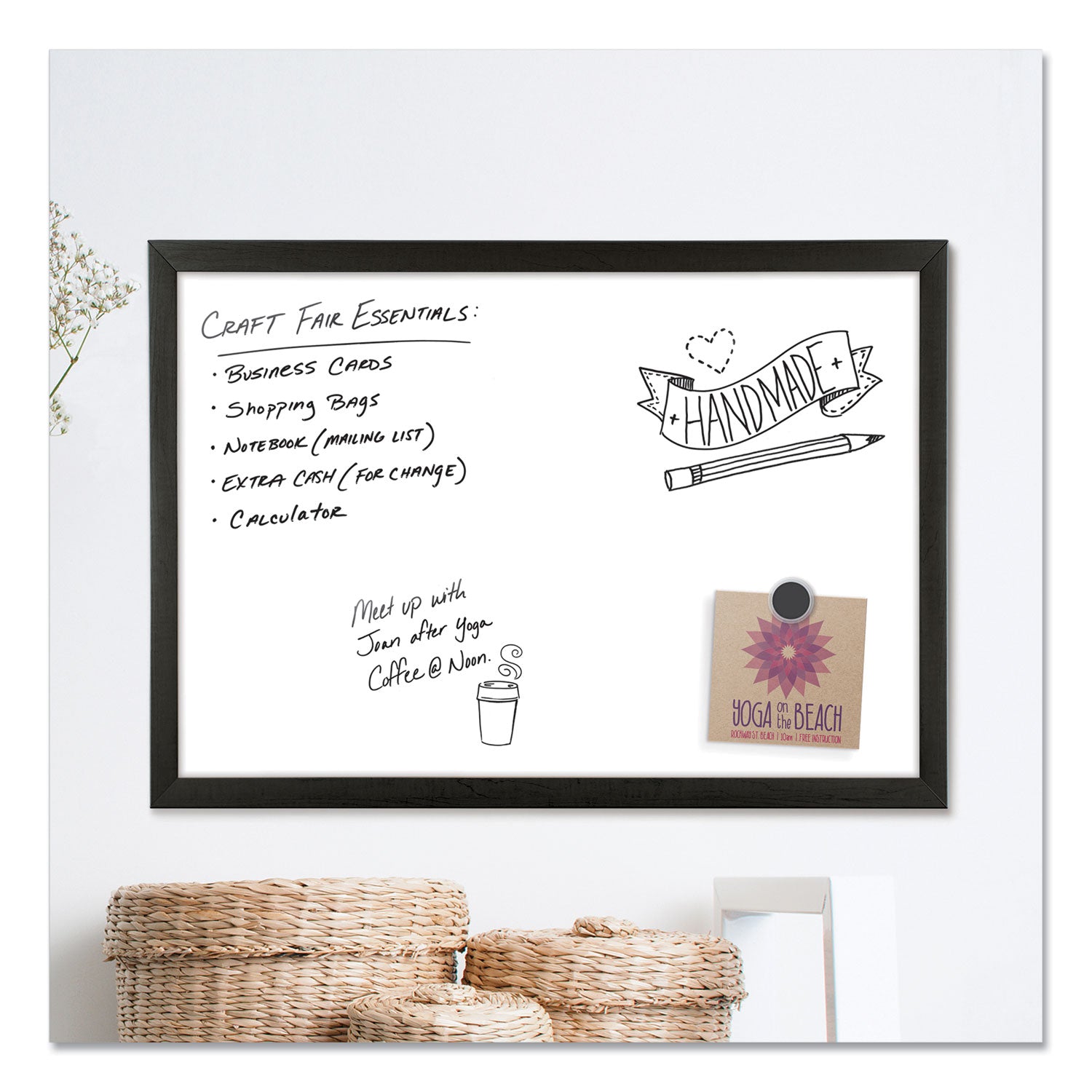 U Brands Magnetic Dry Erase Board with Wood Frame, 23 x 17, White Surface, Black Frame (307U0001)