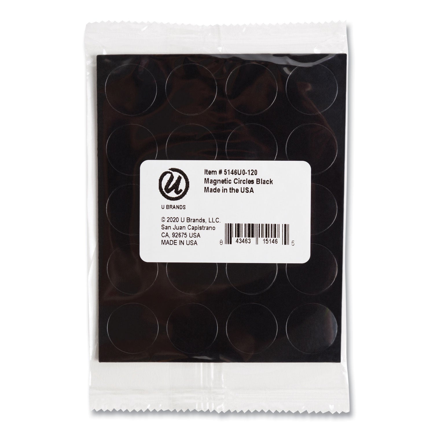 U Brands Heavy-Duty Board Magnets, Circles, Black, 0.75" Diameter, 20/Pack (FM1605)