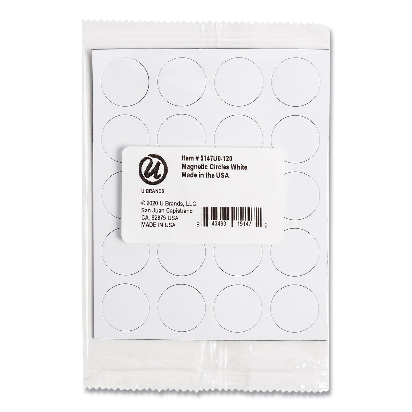 U Brands Heavy-Duty Board Magnets, Circles, White, 0.75" Diameter, 20/Pack (FM1618)