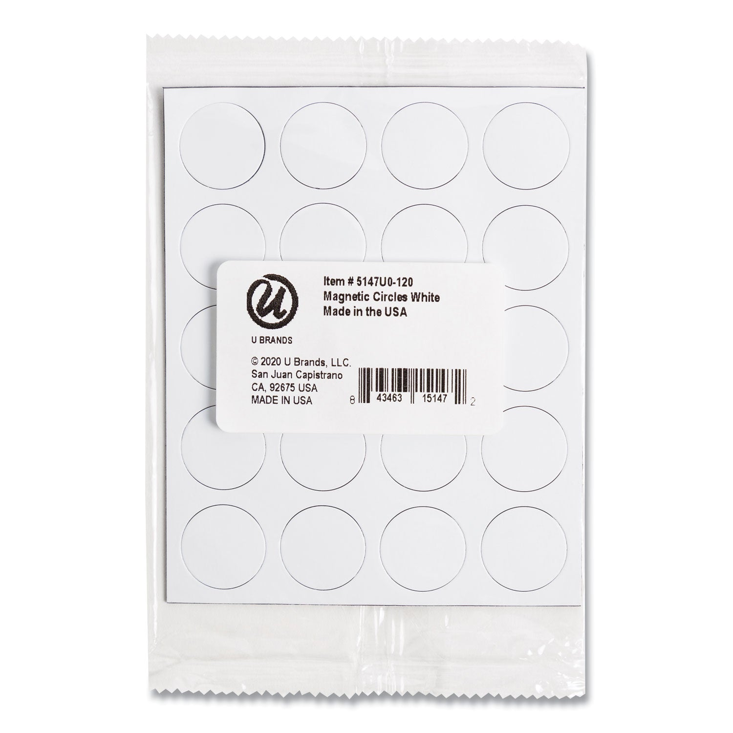 U Brands Heavy-Duty Board Magnets, Circles, White, 0.75" Diameter, 20/Pack (FM1618)