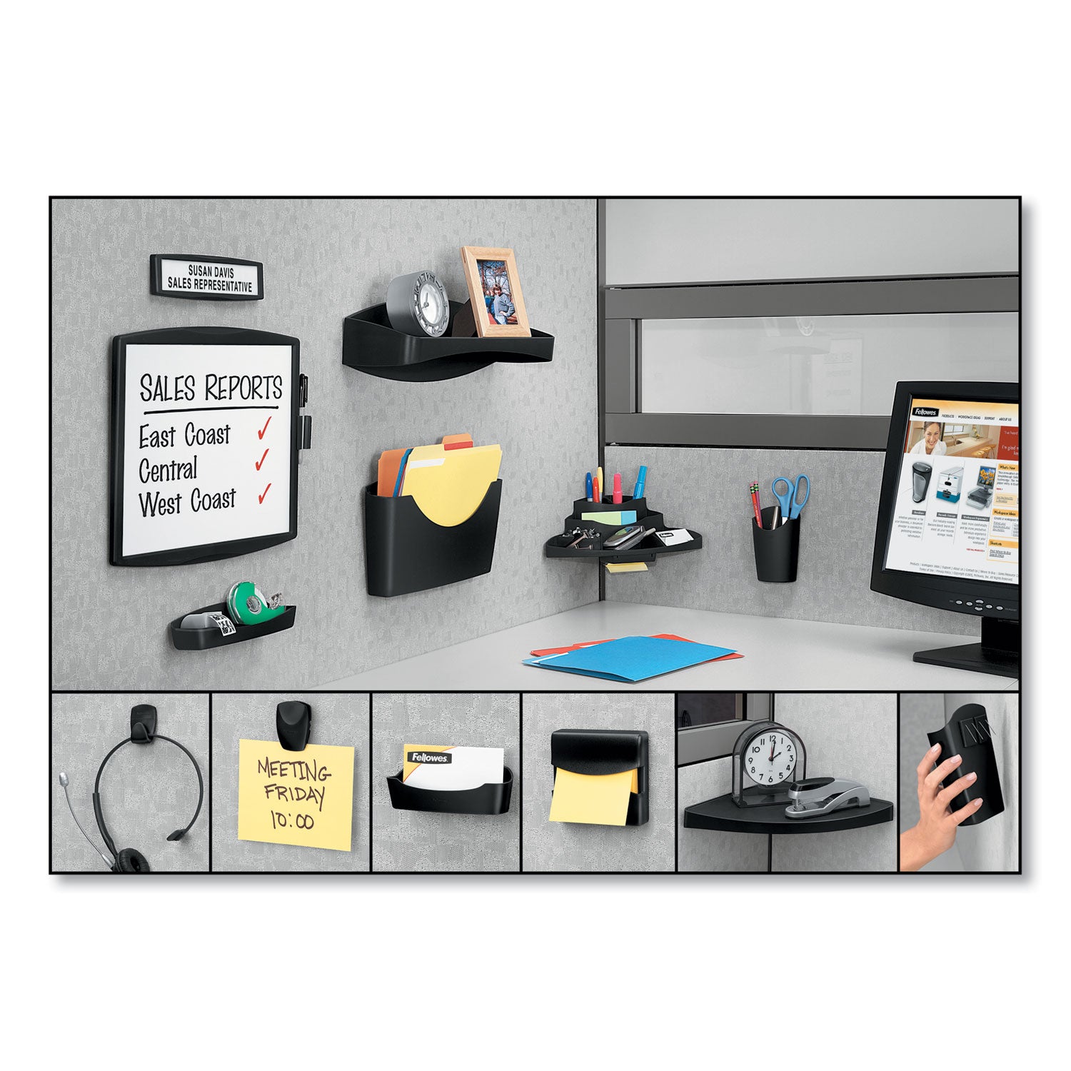 Fellowes Partition Additions Dry Erase Board, 15.38 x 13.25, White Surface, Dark Graphite HPS Frame (75905)