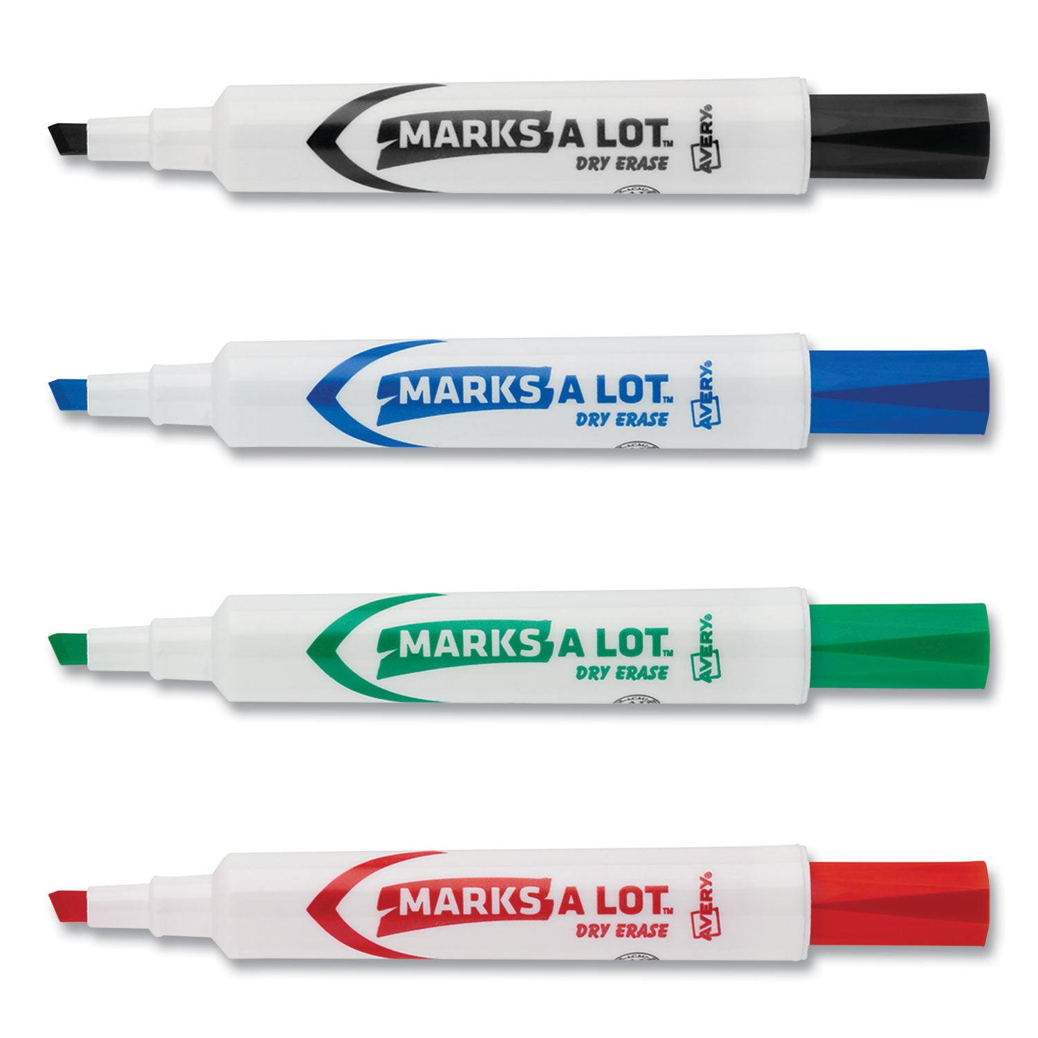Avery MARKS A LOT Desk-Style Dry Erase Marker, Broad Chisel Tip, Assorted Colors, 4/Set (24409)